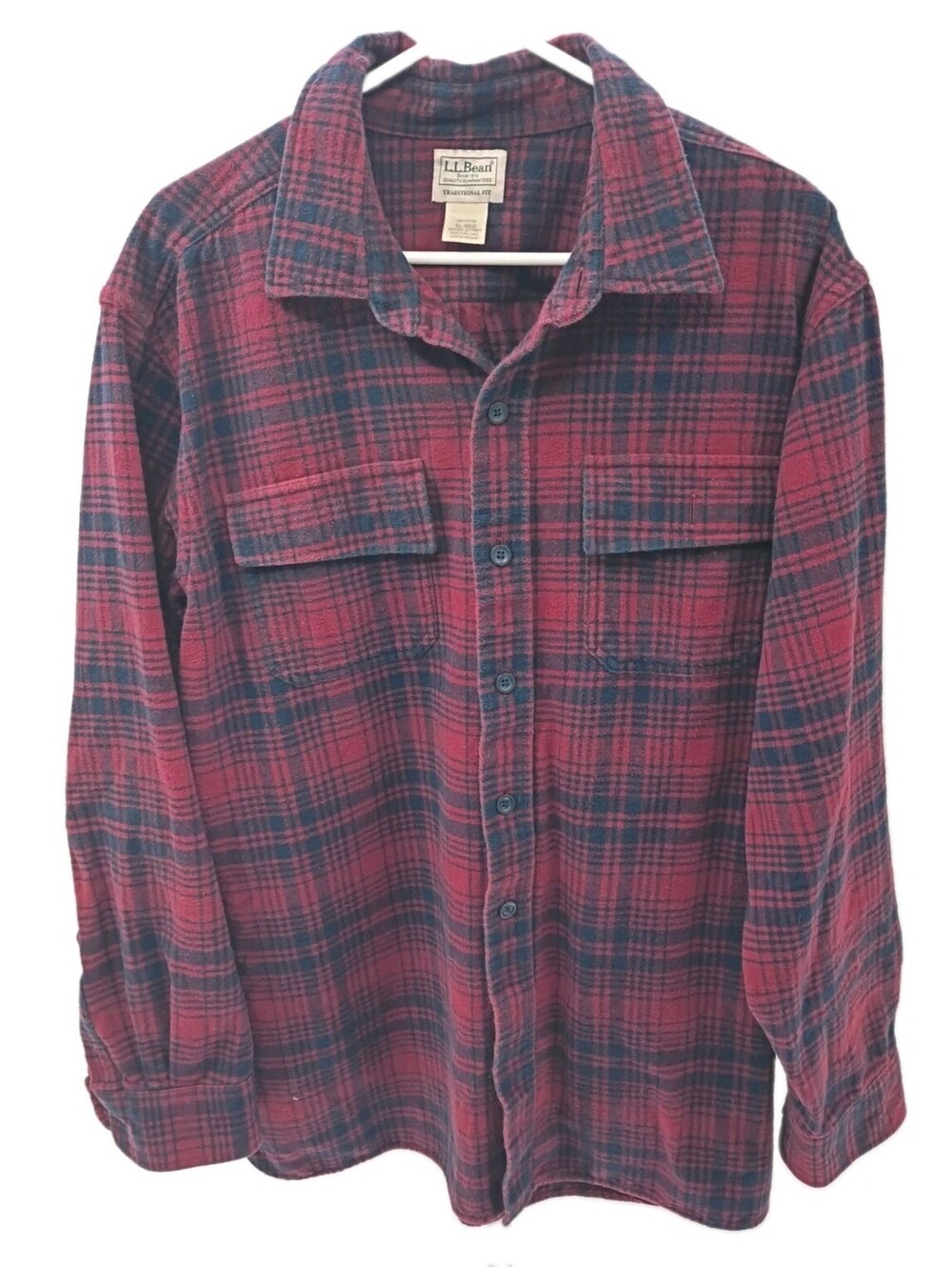 LL Bean Shirt Mens XL Red Flannel Plaid Work Outdoor Casual Thick Cotton